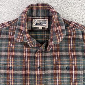 Schott Bros Flannel Shirt Mens Large Green Plaid Button Up Cotton Workwear L